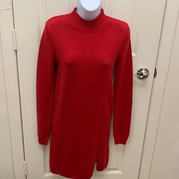 Forever 21 Red Mini Winter Holiday Sweater Long Sleeve Side Slit Dress New - Picture 1 of 6